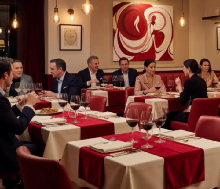 Salle de restaurant Atelier Cerise de nuit, aux lumières tamisées et tables élégantes